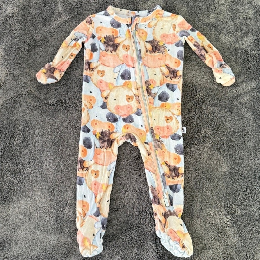 Little Bum Bums Newborn Footie Pajamas Cow Print Bamboo Viscose Zippy Snug